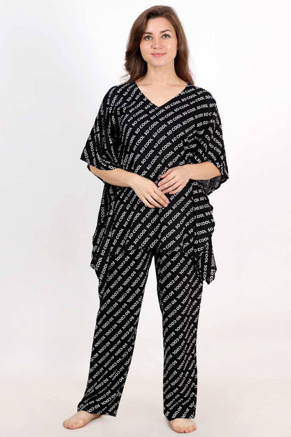 Plus Size Quirky Black Kaftan Top &amp; Pyjama Set