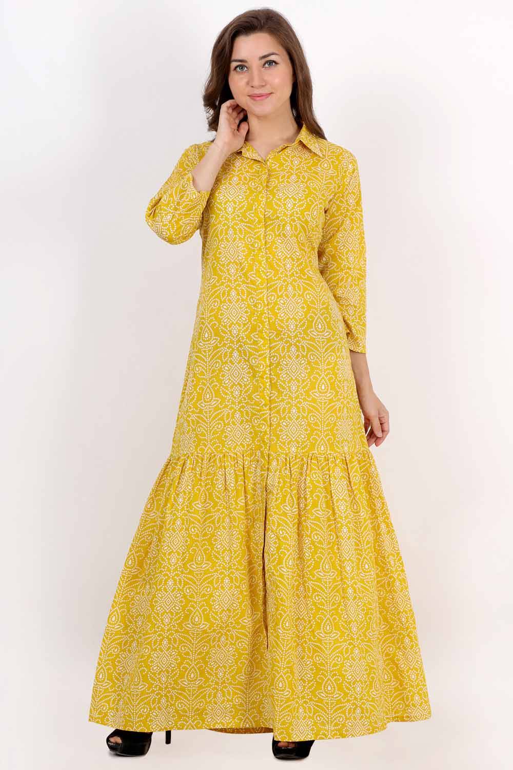 Yellow Bandhani Printed Shirt Maxi Dress