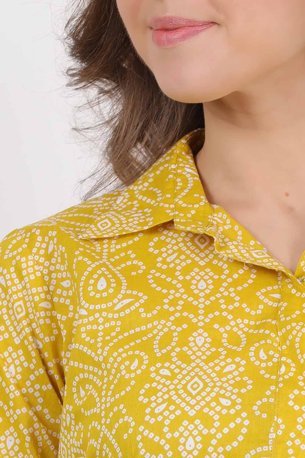 Yellow Bandhani Printed Shirt Maxi Dress