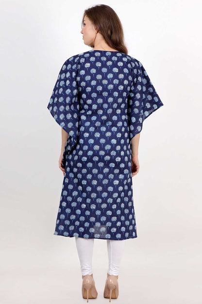 Blue Block Printed Kaftan Kurta