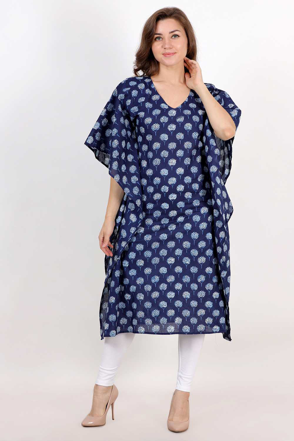 Blue Block Printed Kaftan Kurta