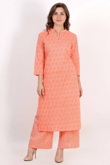 Orange Motif Print Kurta