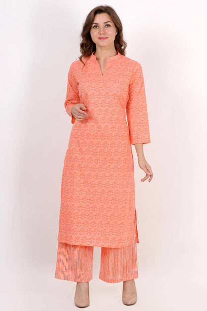 Orange Motif Print Kurta