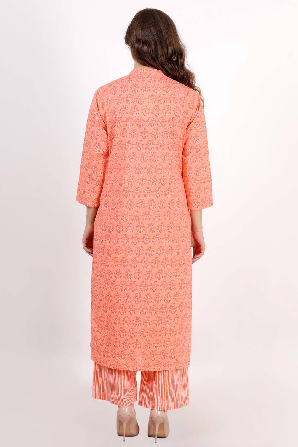 Orange Motif Print Kurta