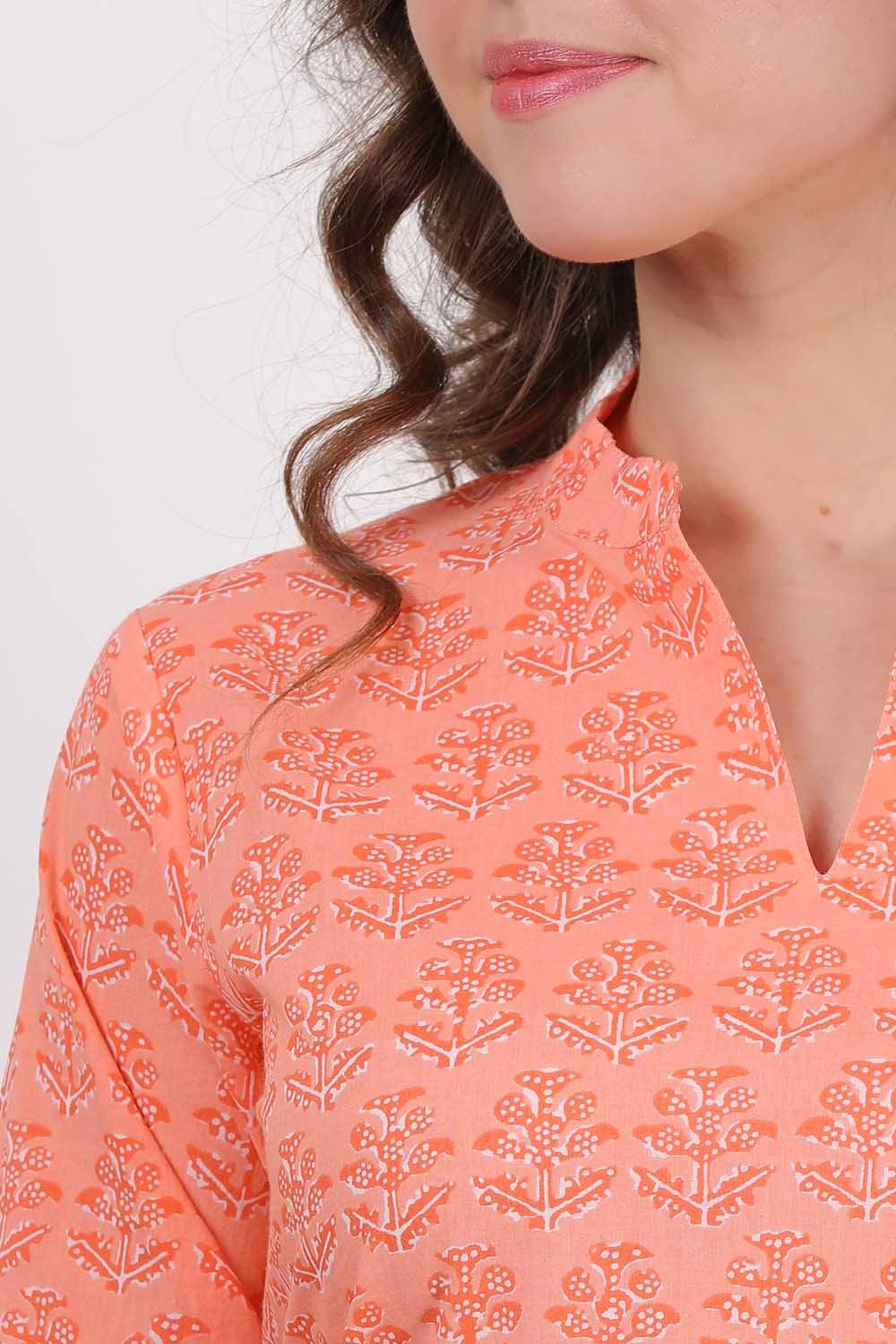 Orange Motif Print Kurta