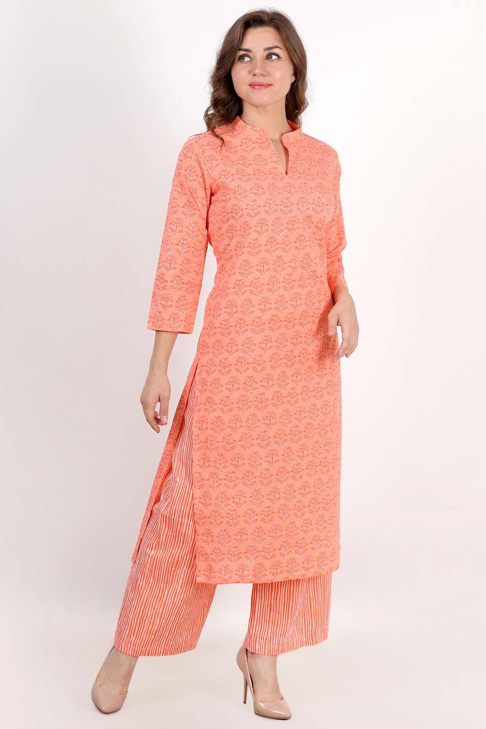 Orange Motif Print Kurta