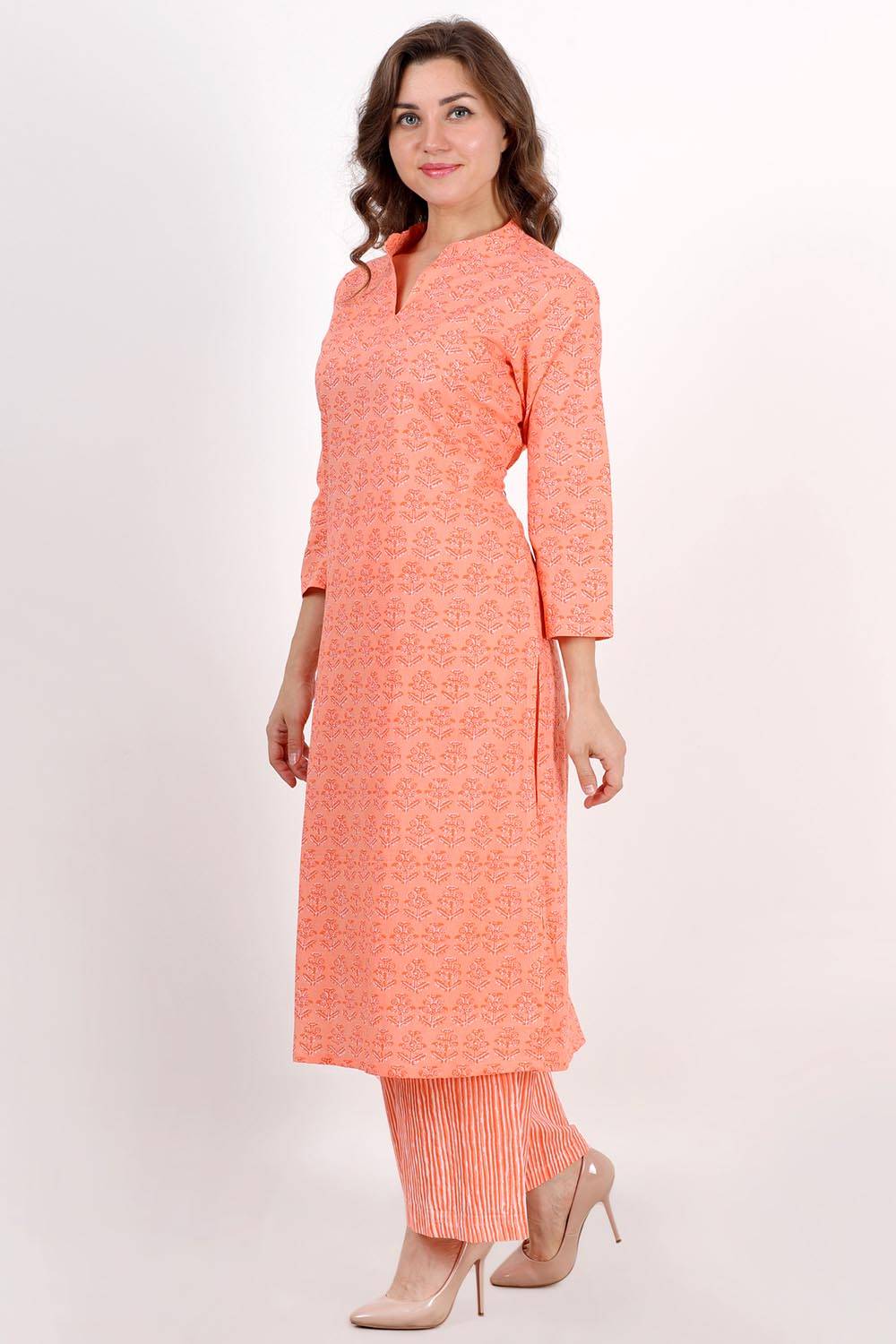 Orange Motif Print Kurta