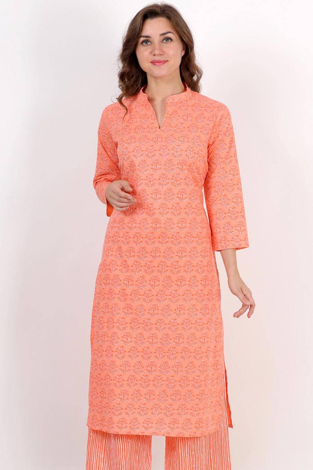 Orange Motif Print Kurta