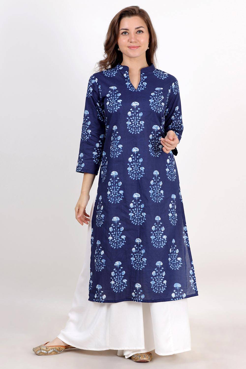 Blue Floral Cotton Kurti