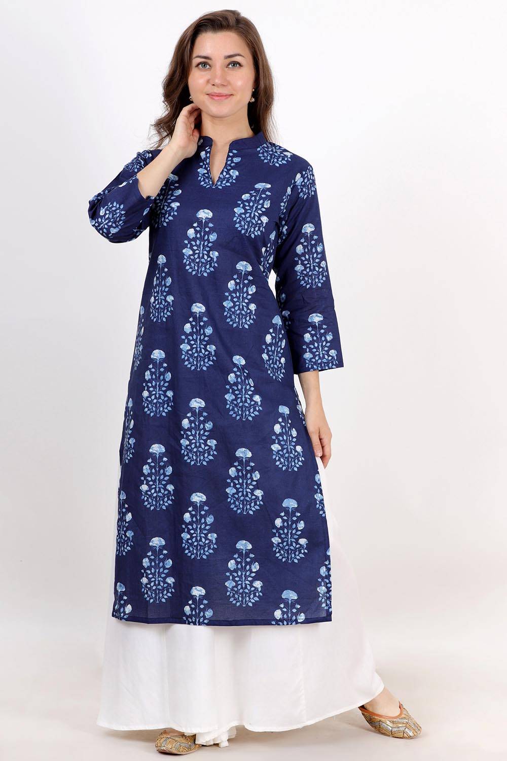 Blue Floral Cotton Kurti