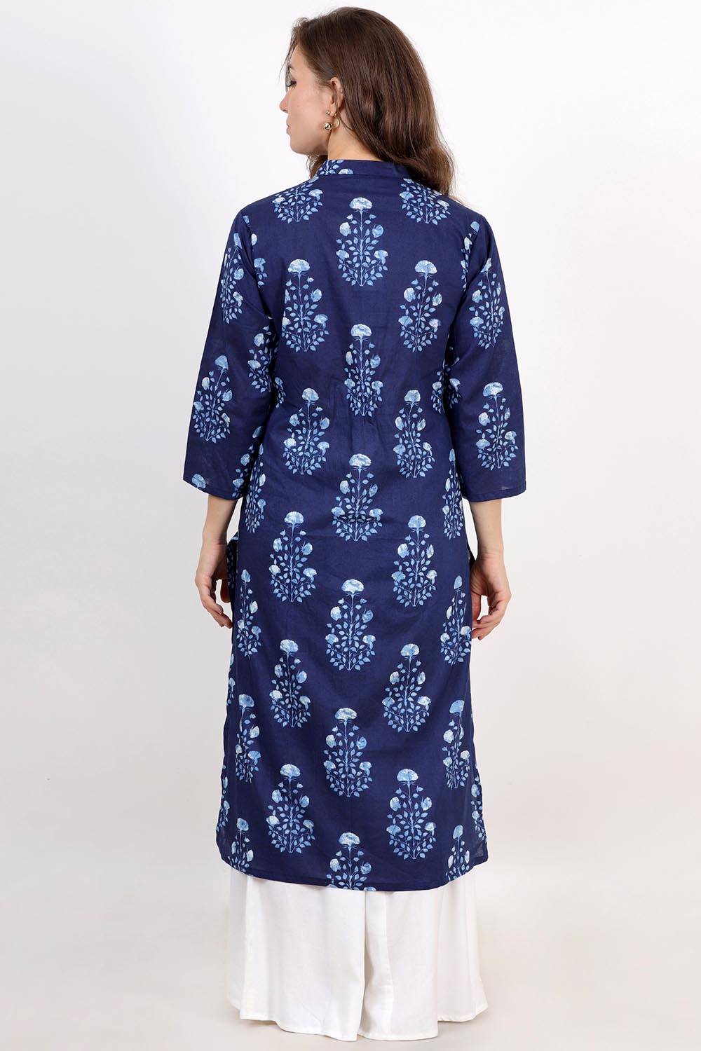 Blue Floral Cotton Kurti