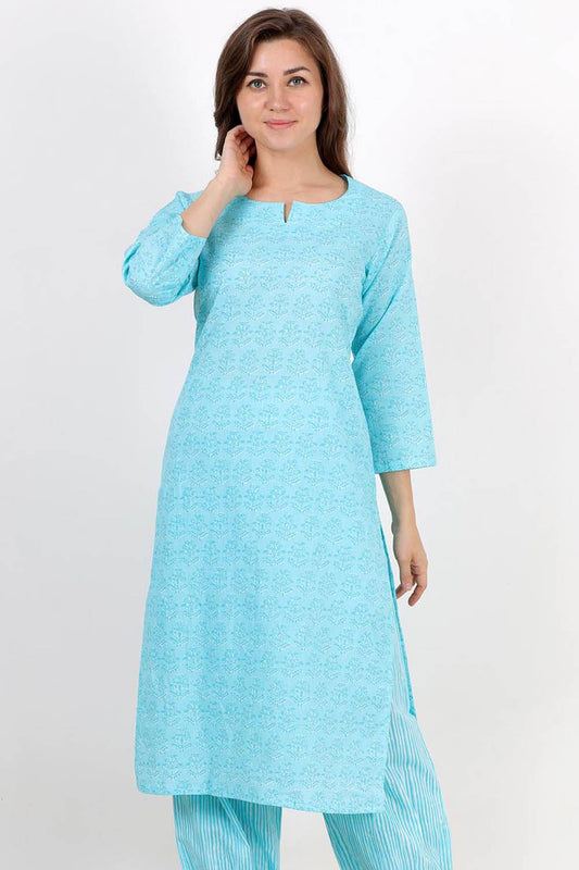 Sky Blue Motif Print Kurta