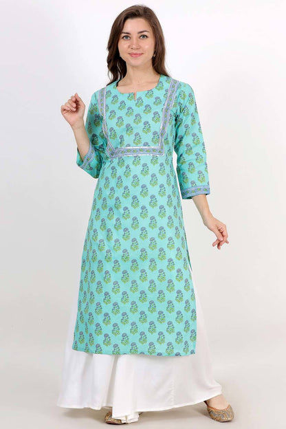 Light Blue Jaipuri Block Printed Kurta