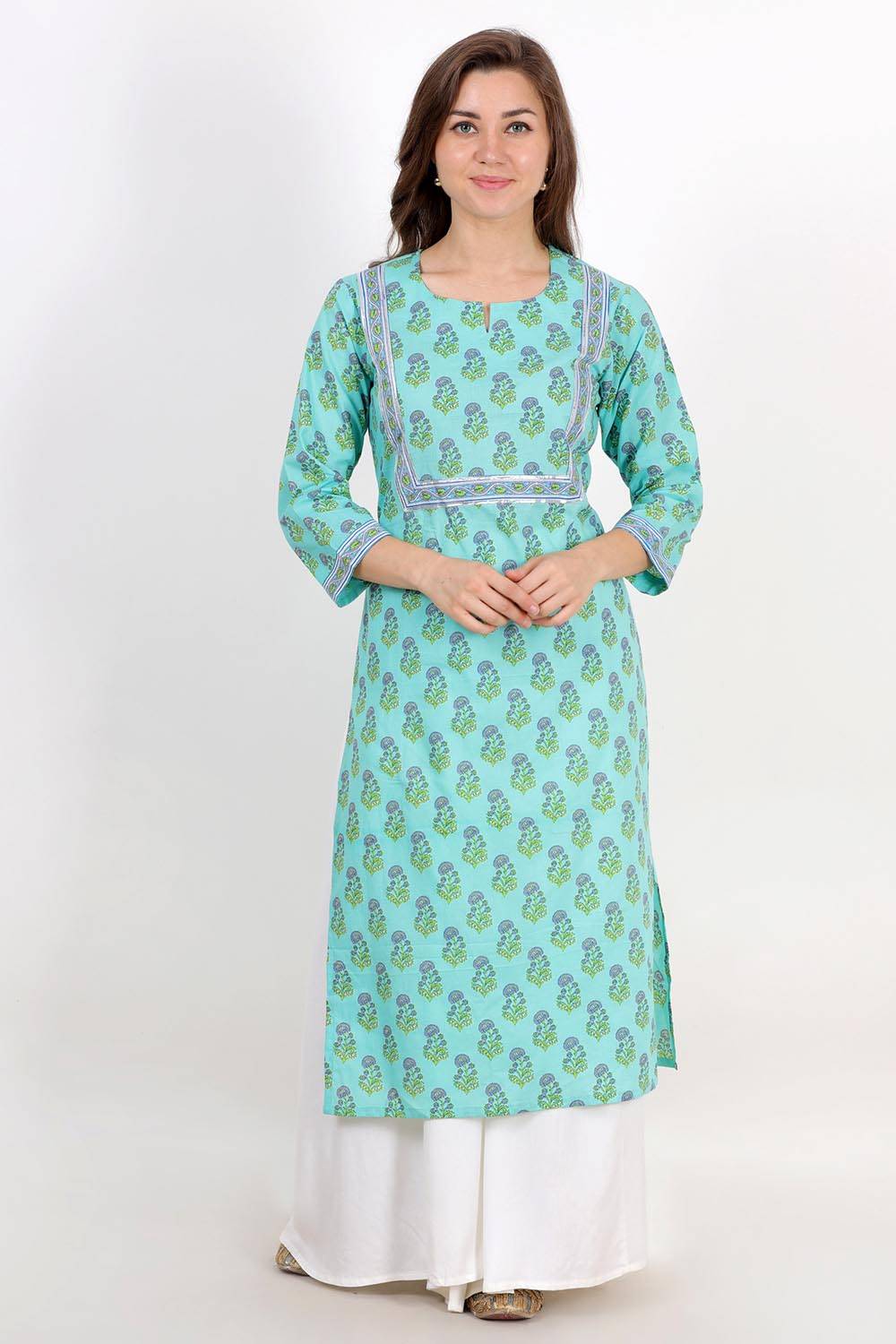 Light Blue Jaipuri Block Printed Kurta