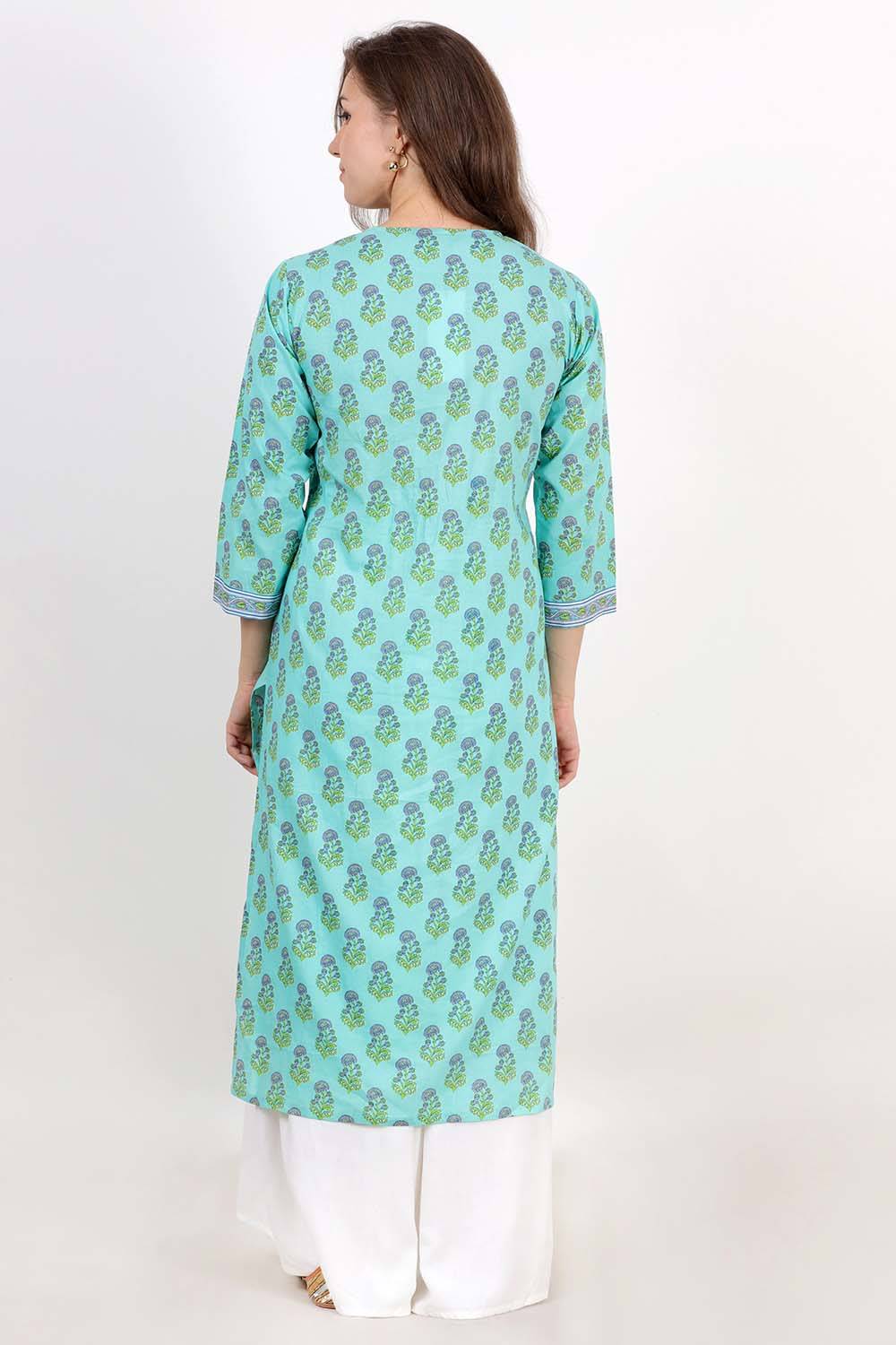 Light Blue Jaipuri Block Printed Kurta