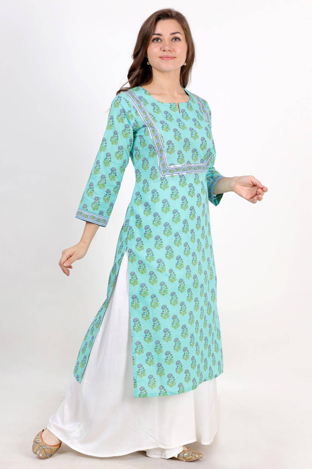 Light Blue Jaipuri Block Printed Kurta