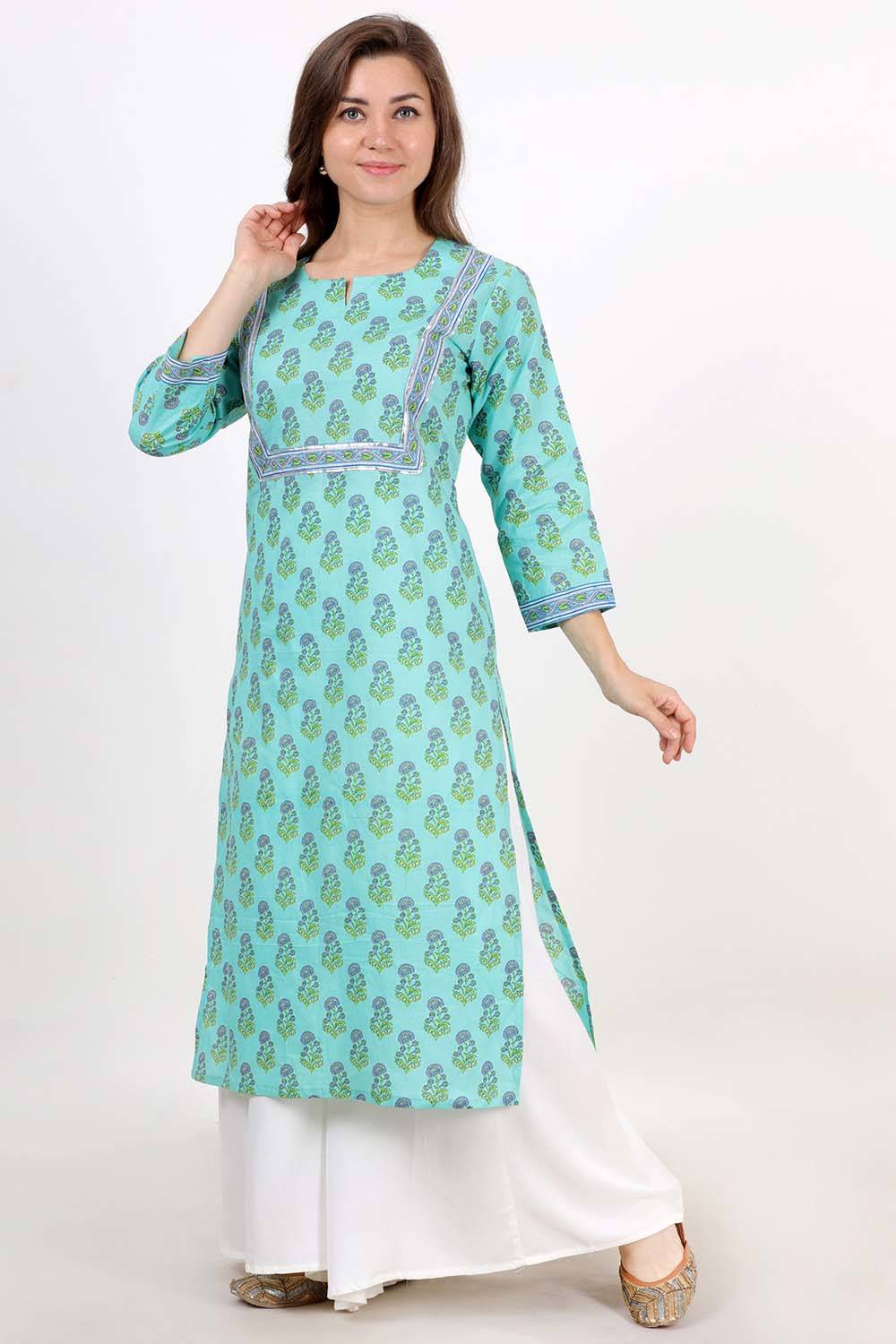 Light Blue Jaipuri Block Printed Kurta