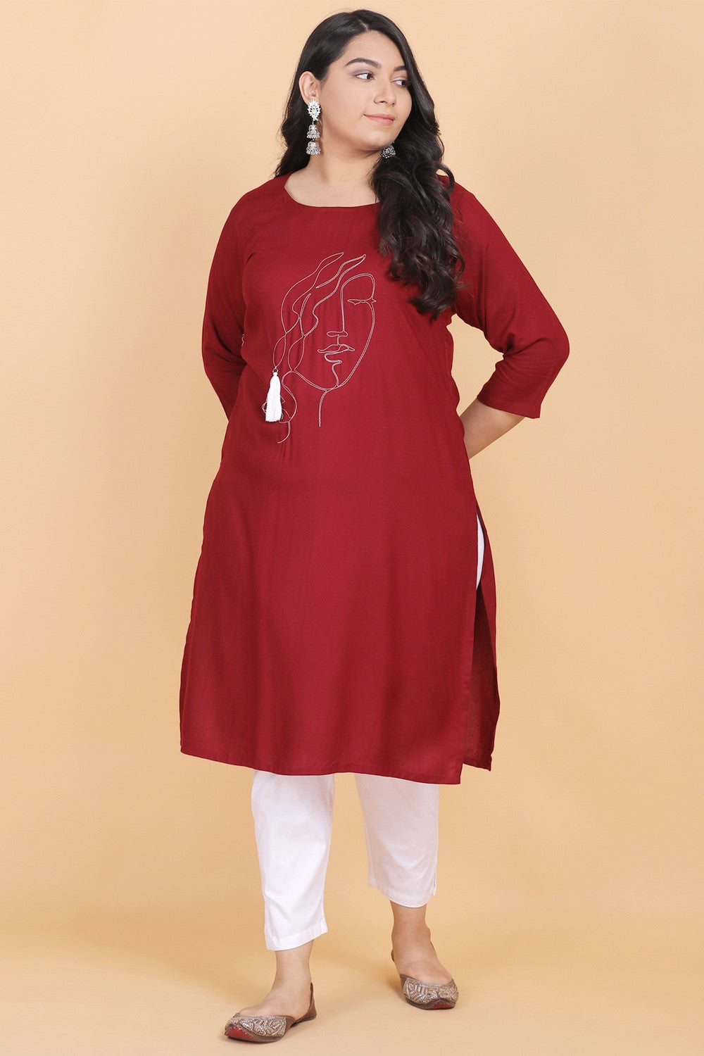 Maroon Embroidered Kurti