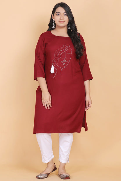 Maroon Embroidered Kurti