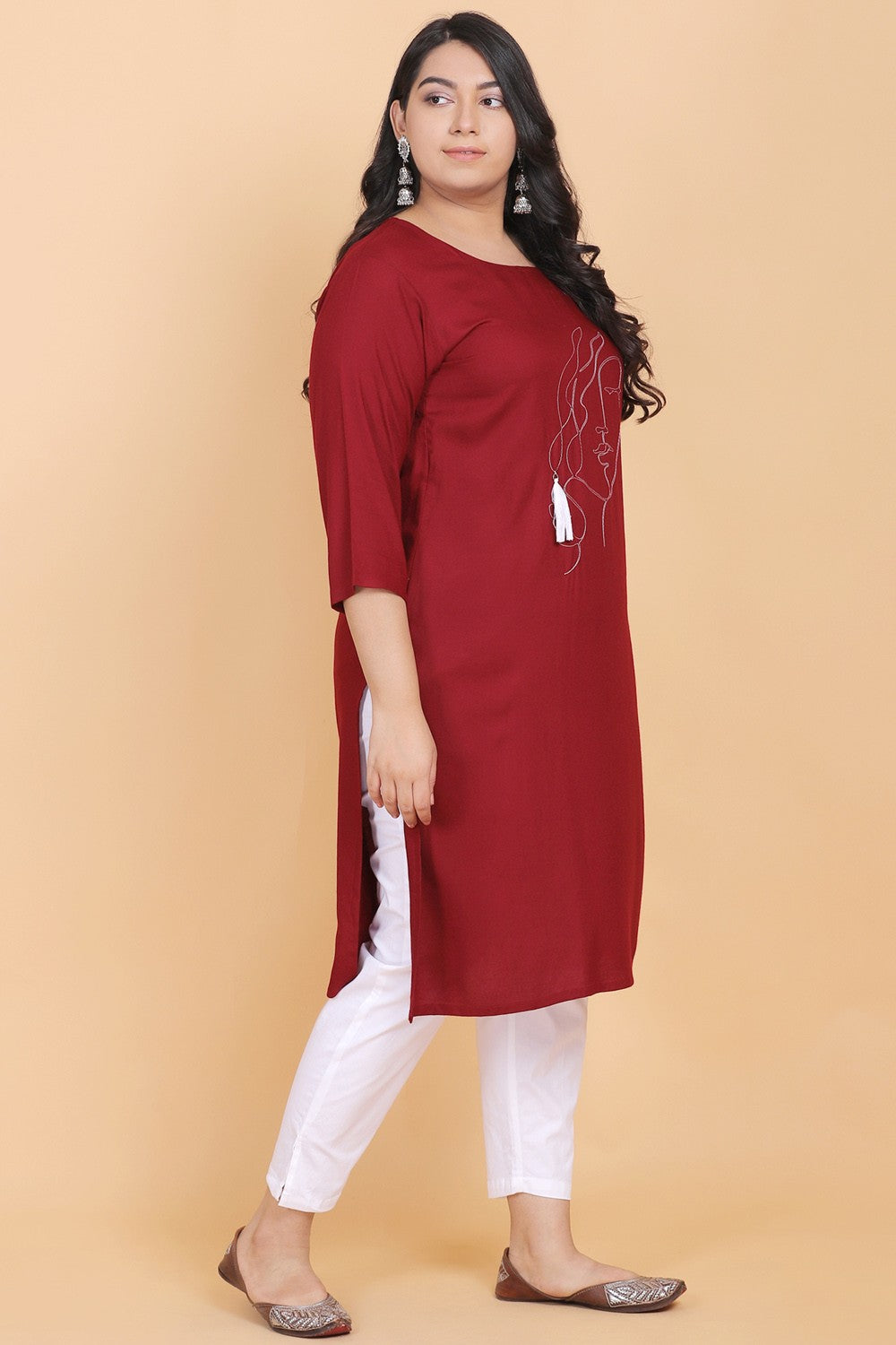 Maroon Embroidered Kurti