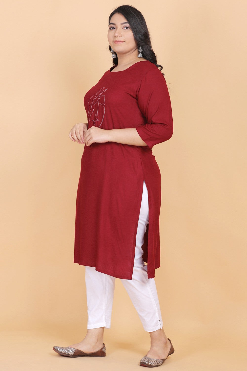 Maroon Embroidered Kurti