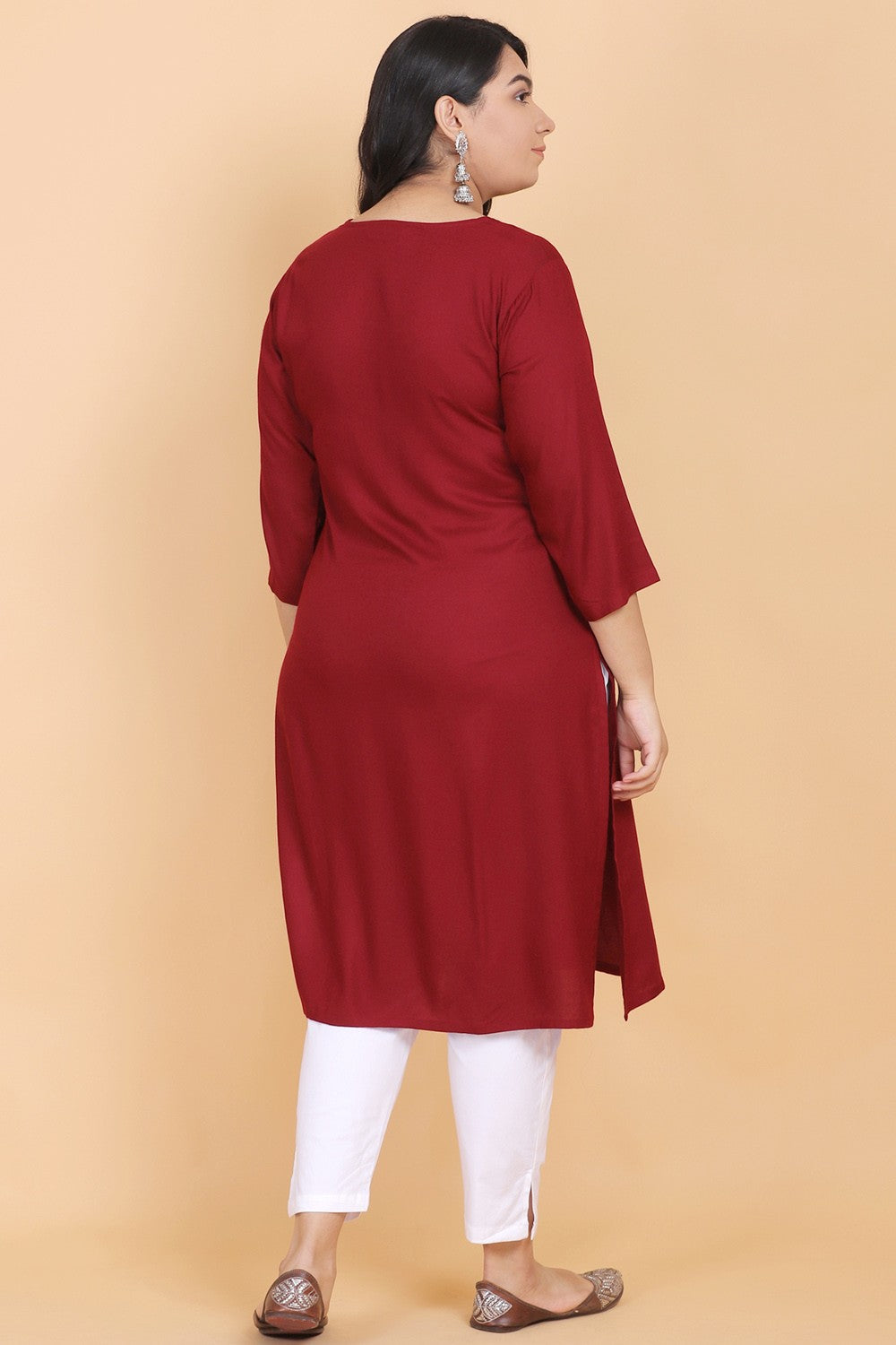 Maroon Embroidered Kurti