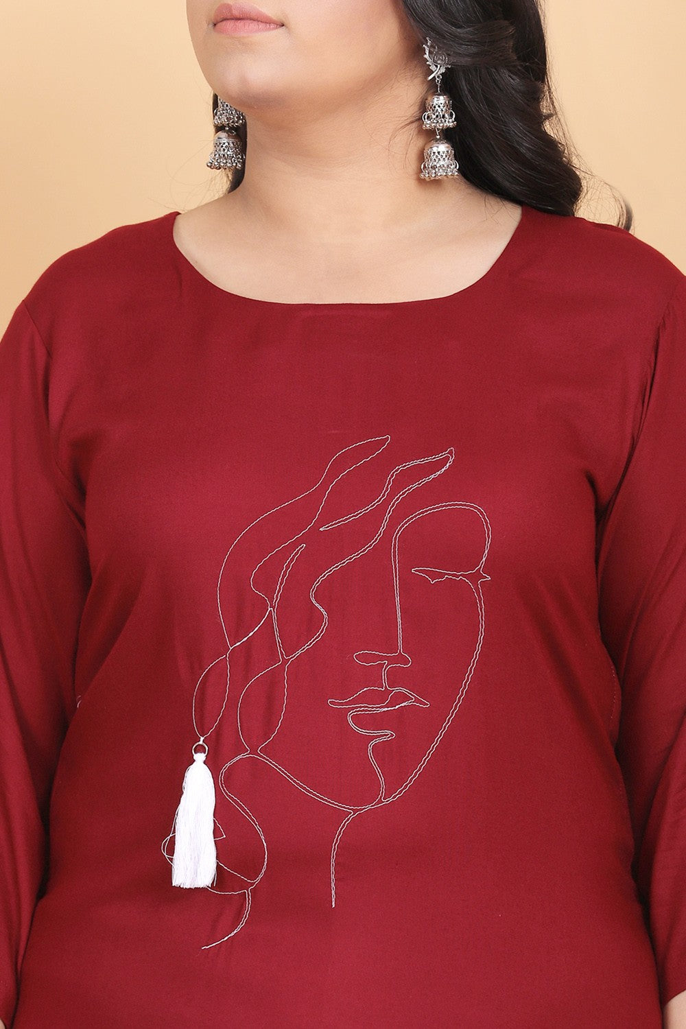 Maroon Embroidered Kurti