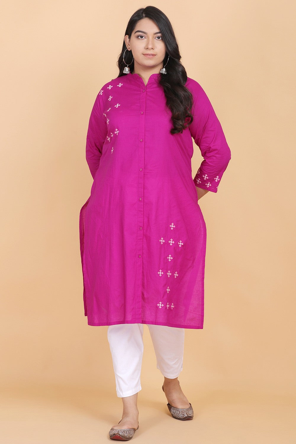 purple solid embroidery kurta