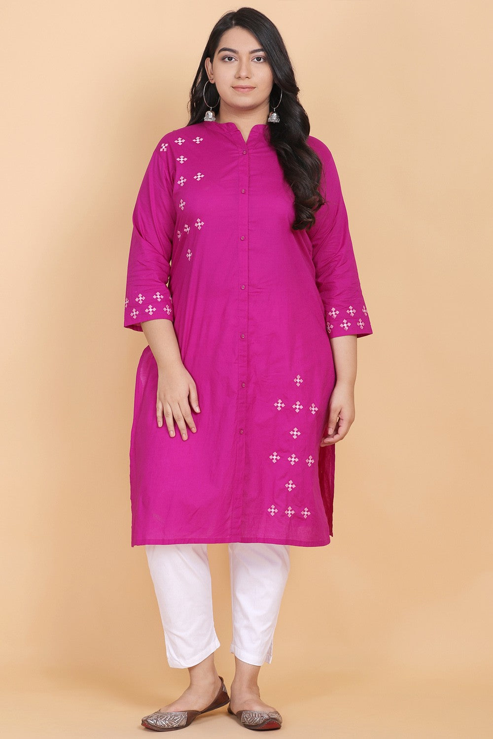 purple solid embroidery kurta