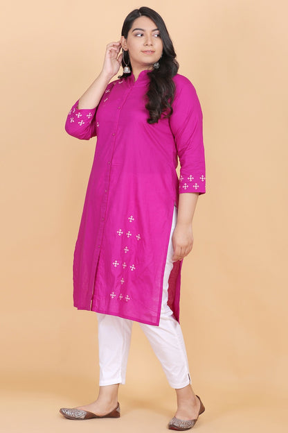 purple solid embroidery kurta