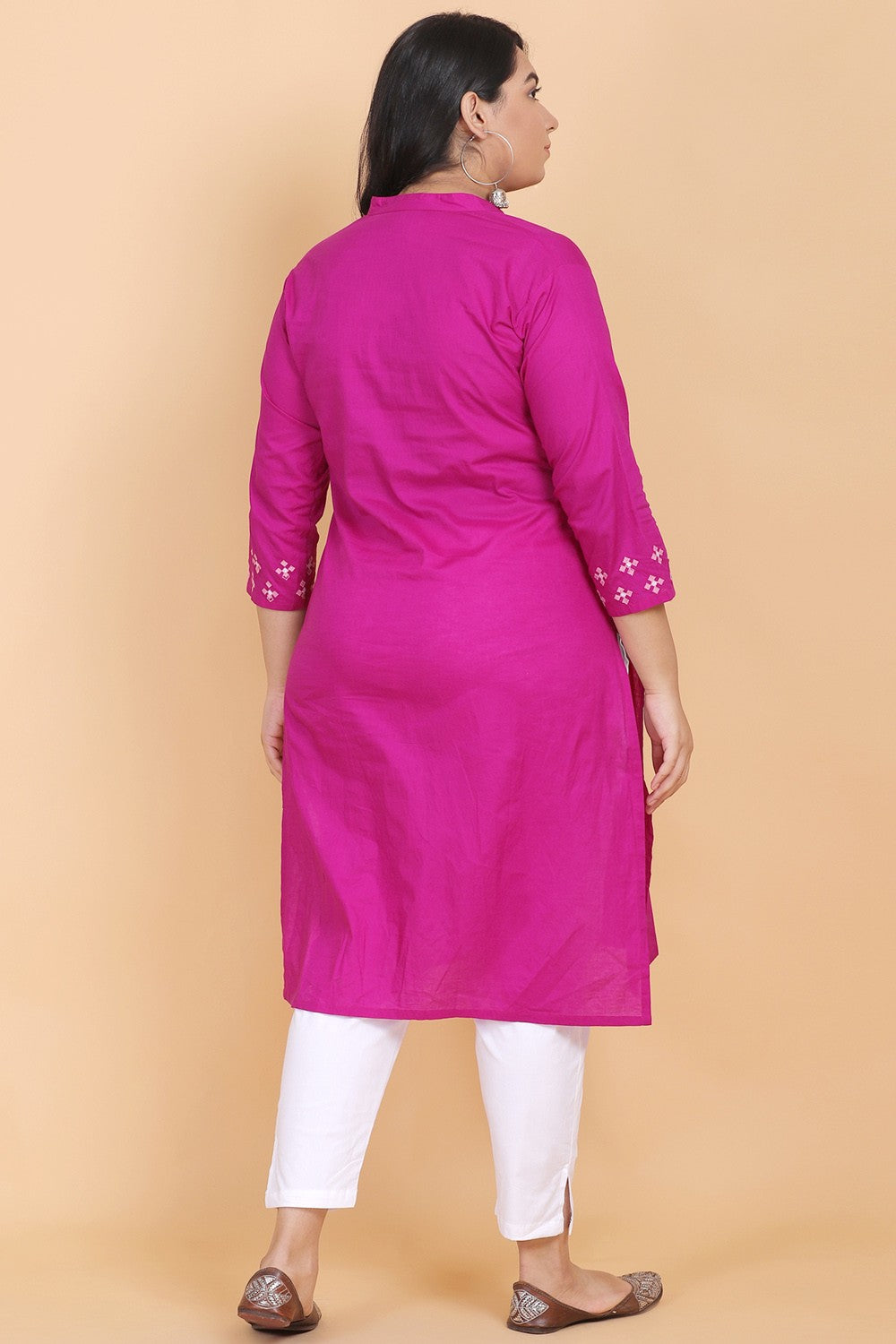 purple solid embroidery kurta