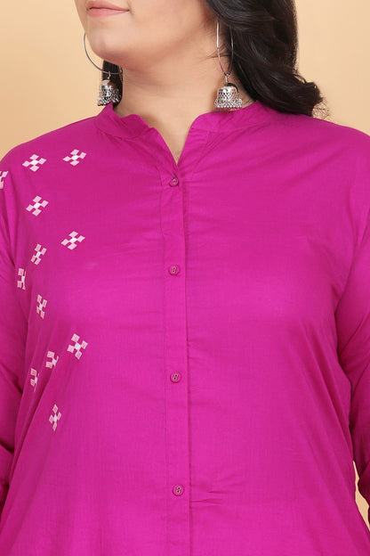 purple solid embroidery kurta