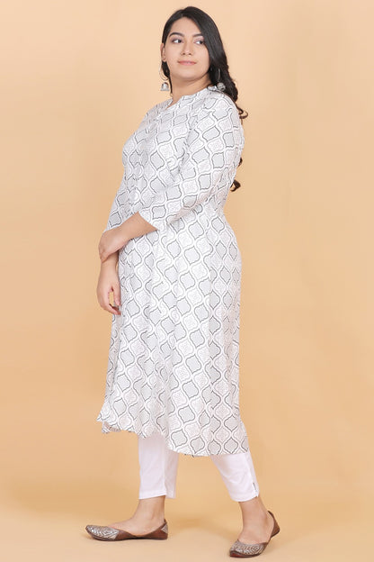 White Printed A-line Kurti