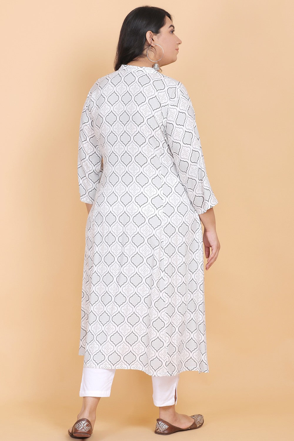 White Printed A-line Kurti