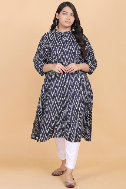 Navy Blue Printed Kurti