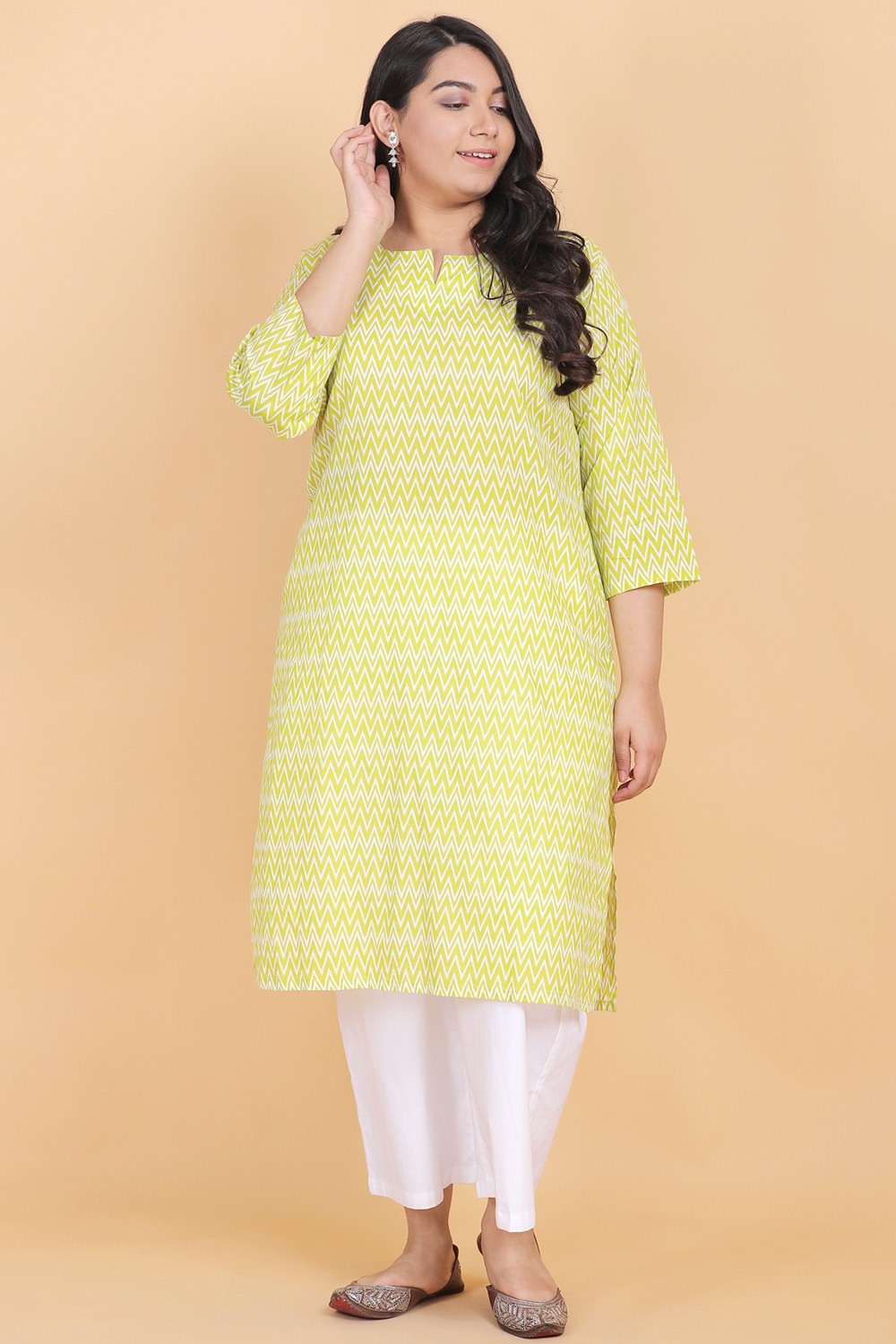 Lemon Zig-Zag Cotton Kurti