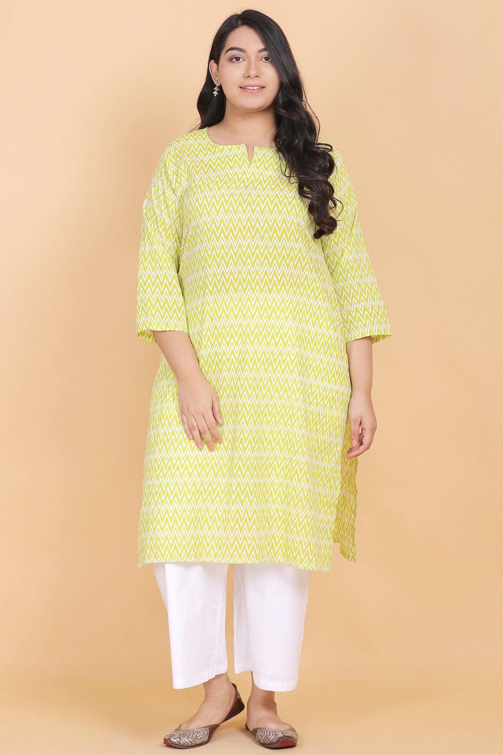 Lemon Zig-Zag Cotton Kurti