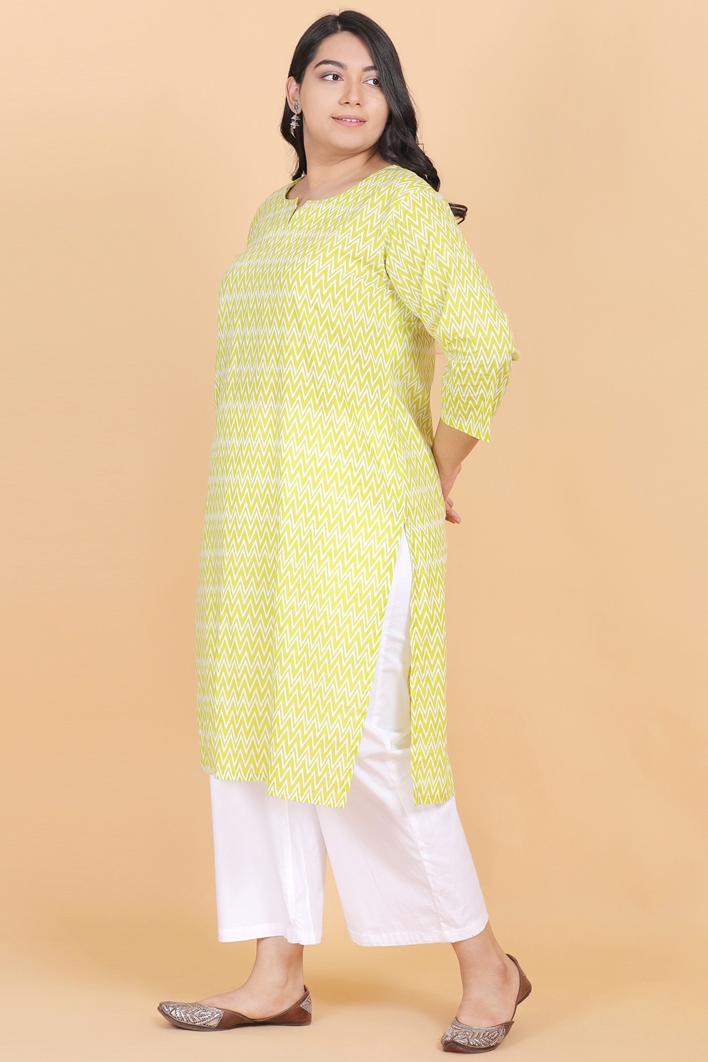 Lemon Zig-Zag Cotton Kurti