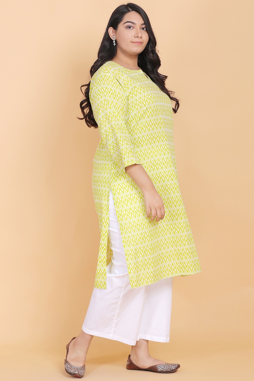 Lemon Zig-Zag Cotton Kurti