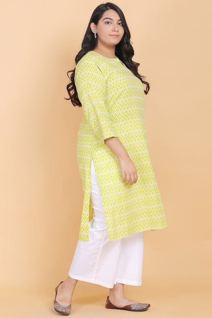 Lemon Zig-Zag Cotton Kurti