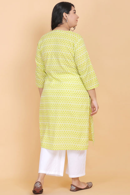 Lemon Zig-Zag Cotton Kurti