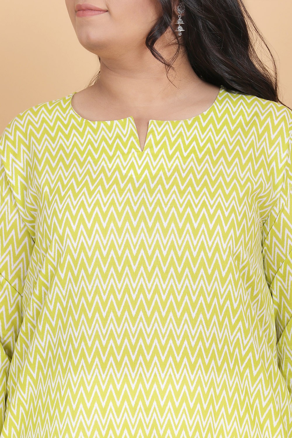 Lemon Zig-Zag Cotton Kurti