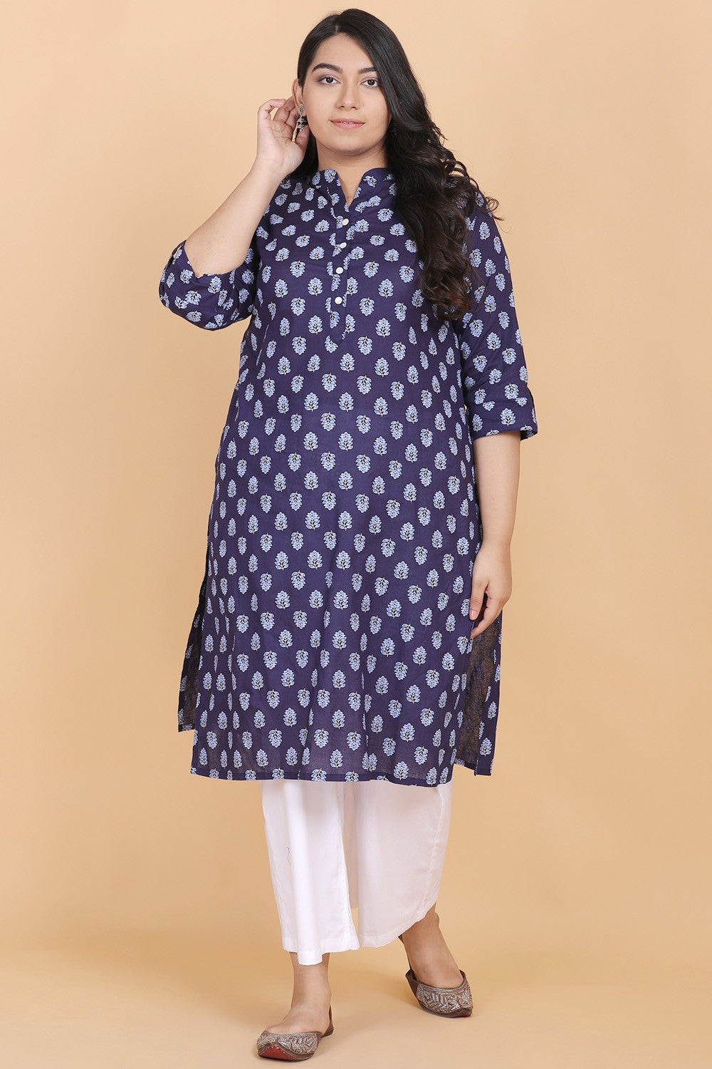 Blue printed straight kurti