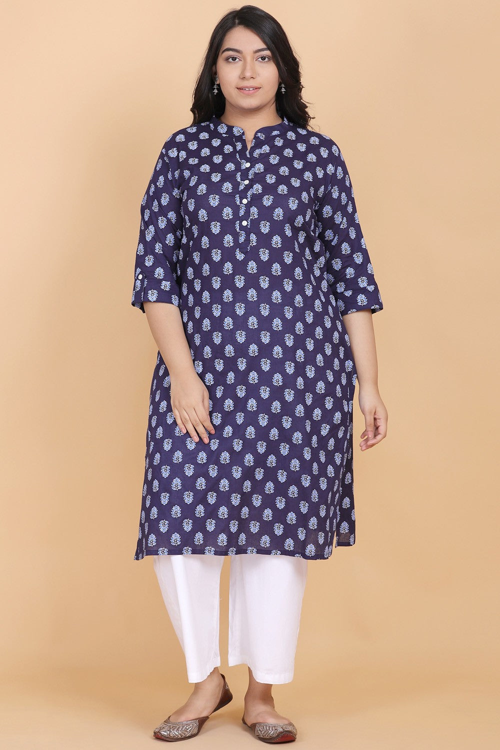 Blue printed straight kurti