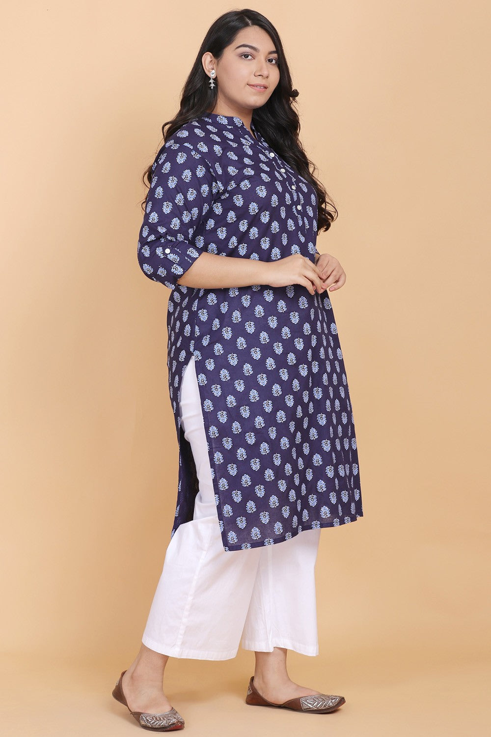 Blue printed straight kurti