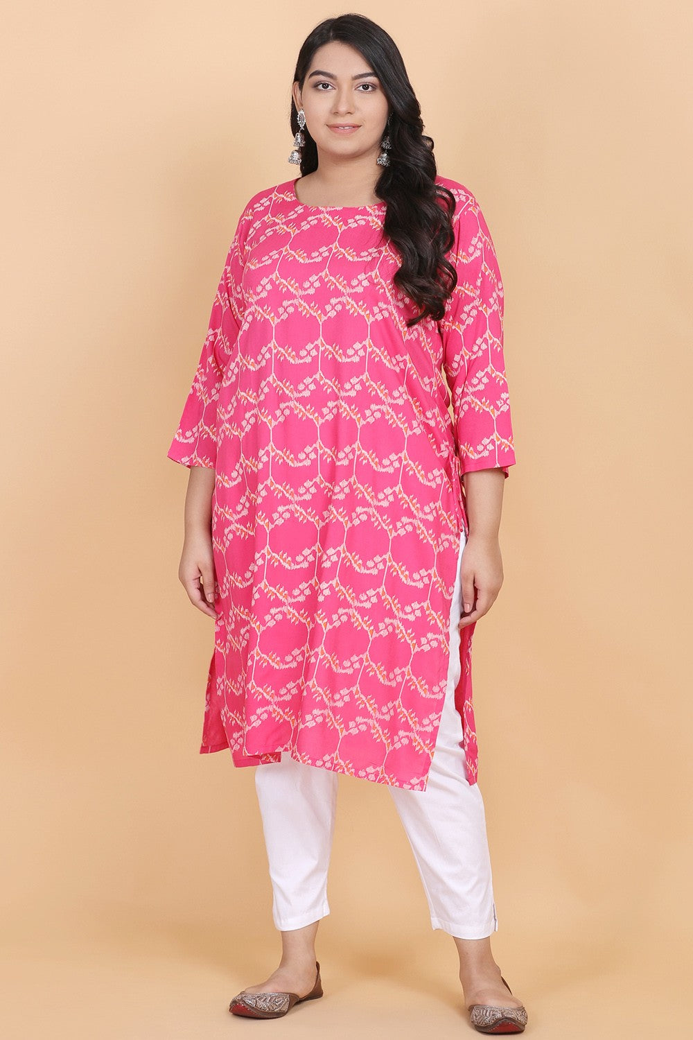 Pink Printed Straight Kurti