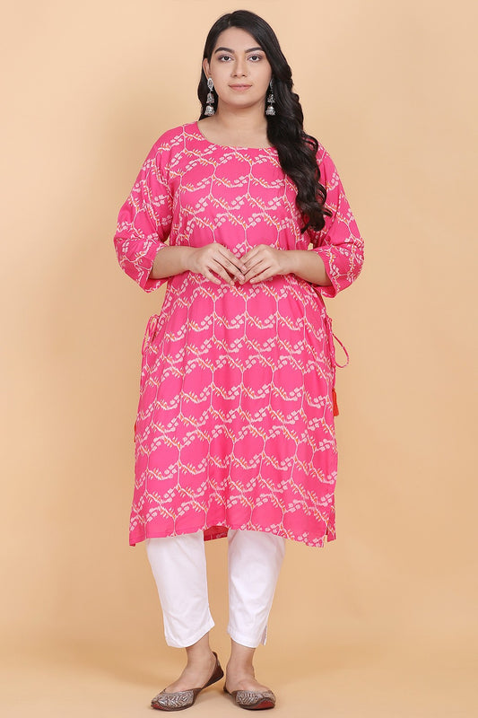 Pink Printed Straight Kurti