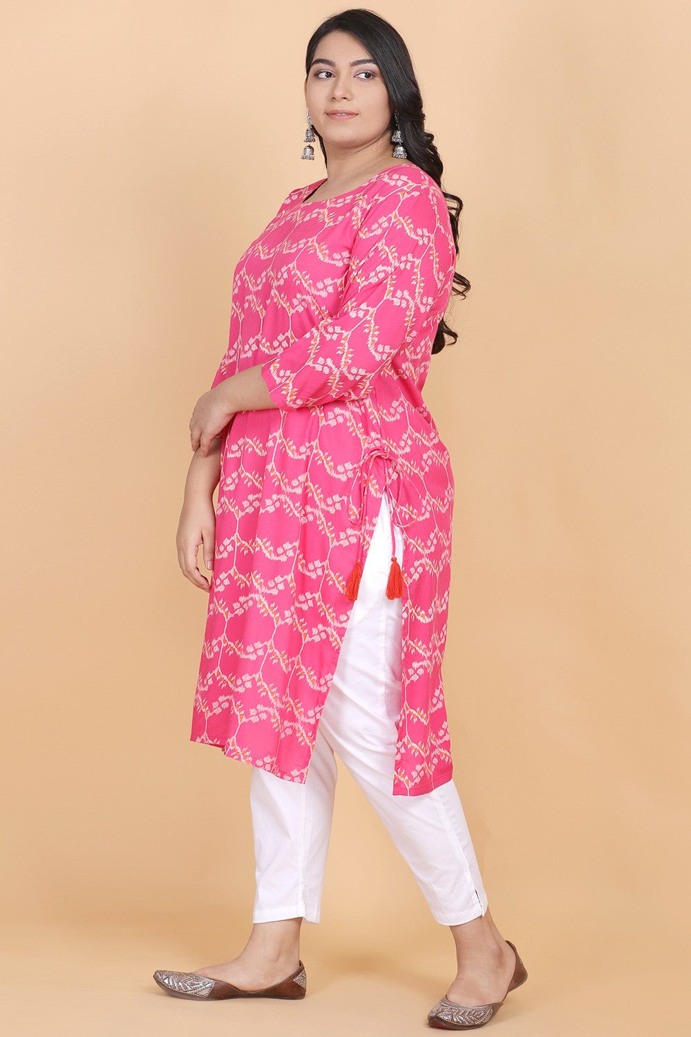 Pink Printed Straight Kurti