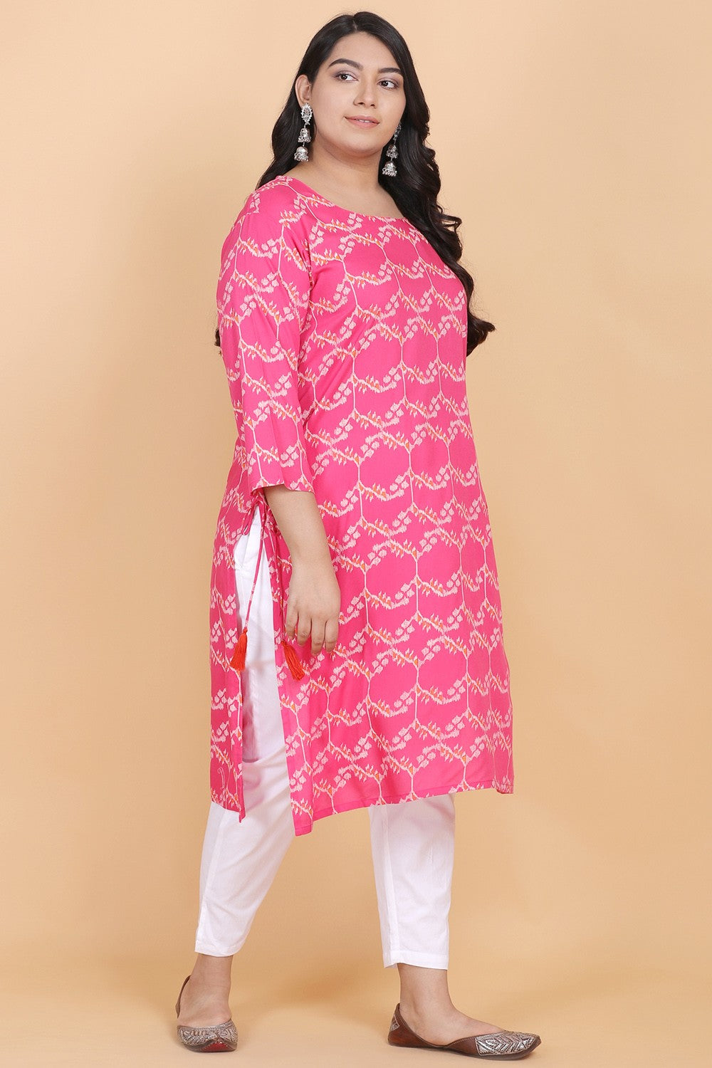 Pink Printed Straight Kurti