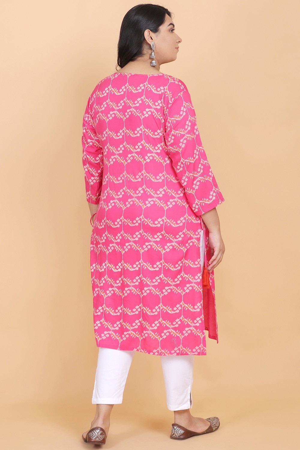 Pink Printed Straight Kurti